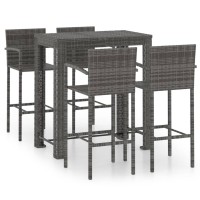 Vidaxl 5 Piece Patio Bar Set With Armrest Poly Rattan Gray