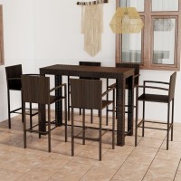 vidaXL 7 Piece Patio Bar Set with Armrest Poly Rattan Brown