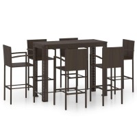 vidaXL 7 Piece Patio Bar Set with Armrest Poly Rattan Brown