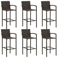 vidaXL 7 Piece Patio Bar Set with Armrest Poly Rattan Brown