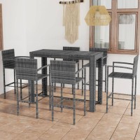 vidaXL 7 Piece Patio Bar Set with Armrest Poly Rattan Gray