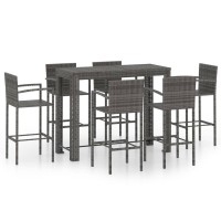 vidaXL 7 Piece Patio Bar Set with Armrest Poly Rattan Gray