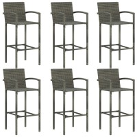 vidaXL 7 Piece Patio Bar Set with Armrest Poly Rattan Gray