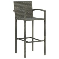 vidaXL 7 Piece Patio Bar Set with Armrest Poly Rattan Gray