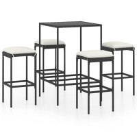 vidaXL 5 Piece Patio Bar Set with Cushions Poly Rattan Black