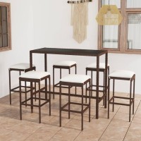 vidaXL 7 Piece Patio Bar Set with Cushions Poly Rattan Brown