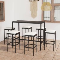 vidaXL 7 Piece Patio Bar Set with Cushions Poly Rattan Black