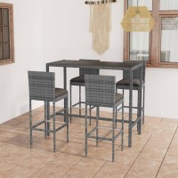 vidaXL 5 Piece Patio Bar Set with Cushions Poly Rattan Gray