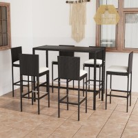 vidaXL 7 Piece Patio Bar Set with Cushions Poly Rattan Black