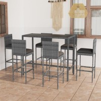 vidaXL 7 Piece Patio Bar Set with Cushions Poly Rattan Gray