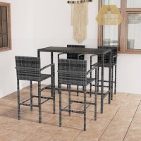 vidaXL 5 Piece Patio Bar Set Poly Rattan Gray