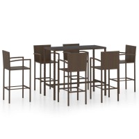 vidaXL 7 Piece Patio Bar Set Poly Rattan Brown