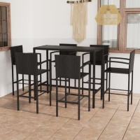 vidaXL 7 Piece Patio Bar Set Poly Rattan Black