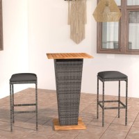 vidaXL 3 Piece Patio Bar Set with Cushions Poly Rattan Gray