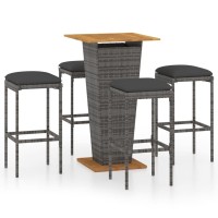 vidaXL 5 Piece Patio Bar Set with Cushions Poly Rattan Gray