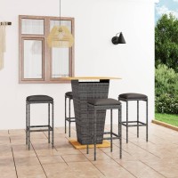 vidaXL 5 Piece Patio Bar Set with Cushions Poly Rattan Gray