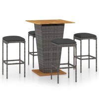 vidaXL 5 Piece Patio Bar Set with Cushions Poly Rattan Gray