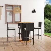 vidaXL 5 Piece Patio Bar Set with Cushions Poly Rattan Black