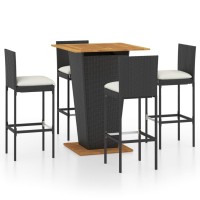 vidaXL 5 Piece Patio Bar Set with Cushions Poly Rattan Black