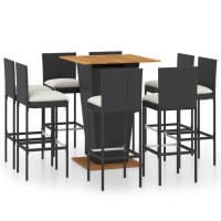 vidaXL 9 Piece Patio Bar Set with Cushions Poly Rattan Black