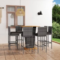 vidaXL 9 Piece Patio Bar Set with Cushions Poly Rattan Gray