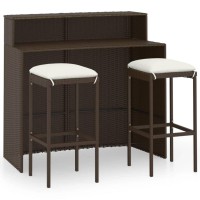 vidaXL 3 Piece Patio Bar Set with Cushions Brown