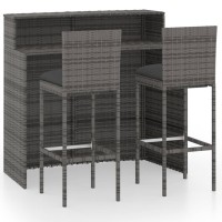 vidaXL 3 Piece Patio Bar Set with Cushions Gray