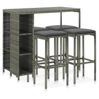 Vidaxl 5 Piece Patio Bar Set With Cushions Poly Rattan Gray