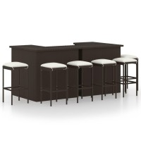 Vidaxl 8 Piece Patio Bar Set With Cushions Poly Rattan Brown