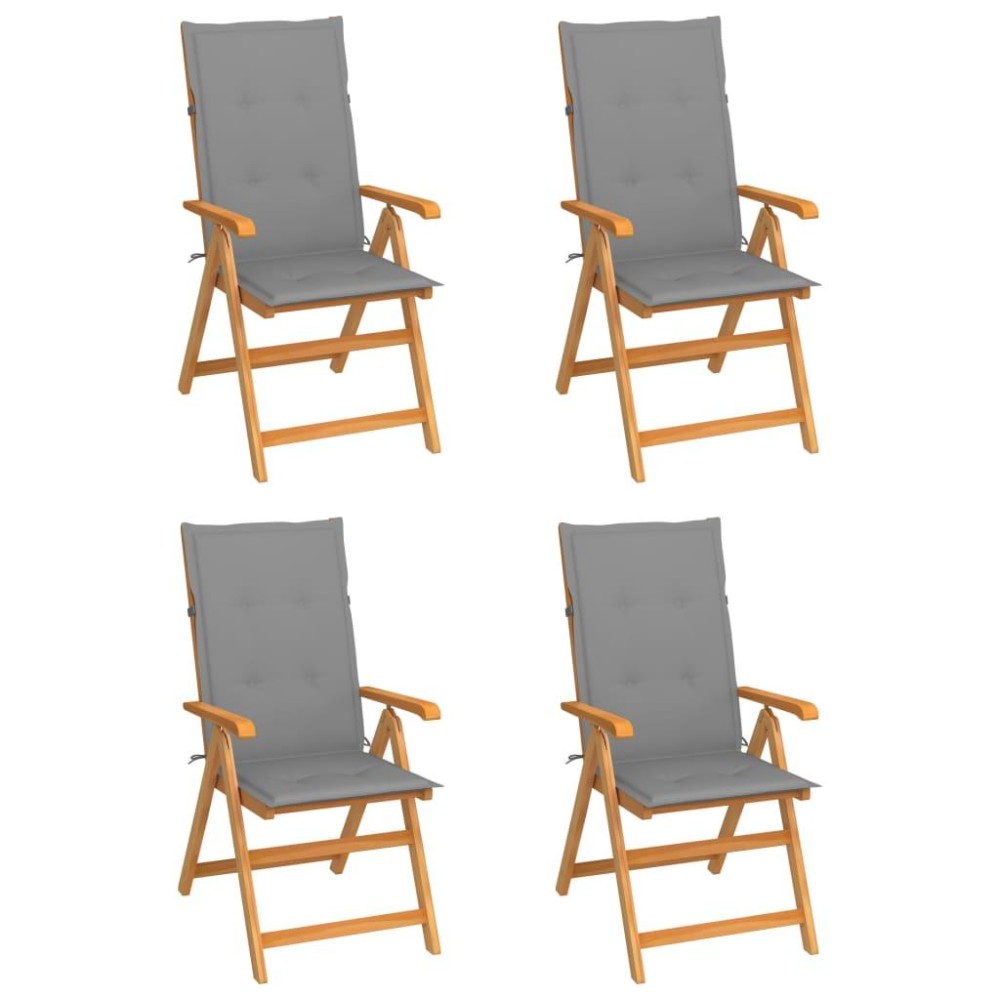 Vidaxl Patio Chairs 4 Pcs With Gray Cushions Solid Teak Wood
