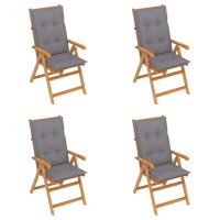 vidaXL Patio Chairs 4 pcs with Gray Cushions Solid Teak Wood