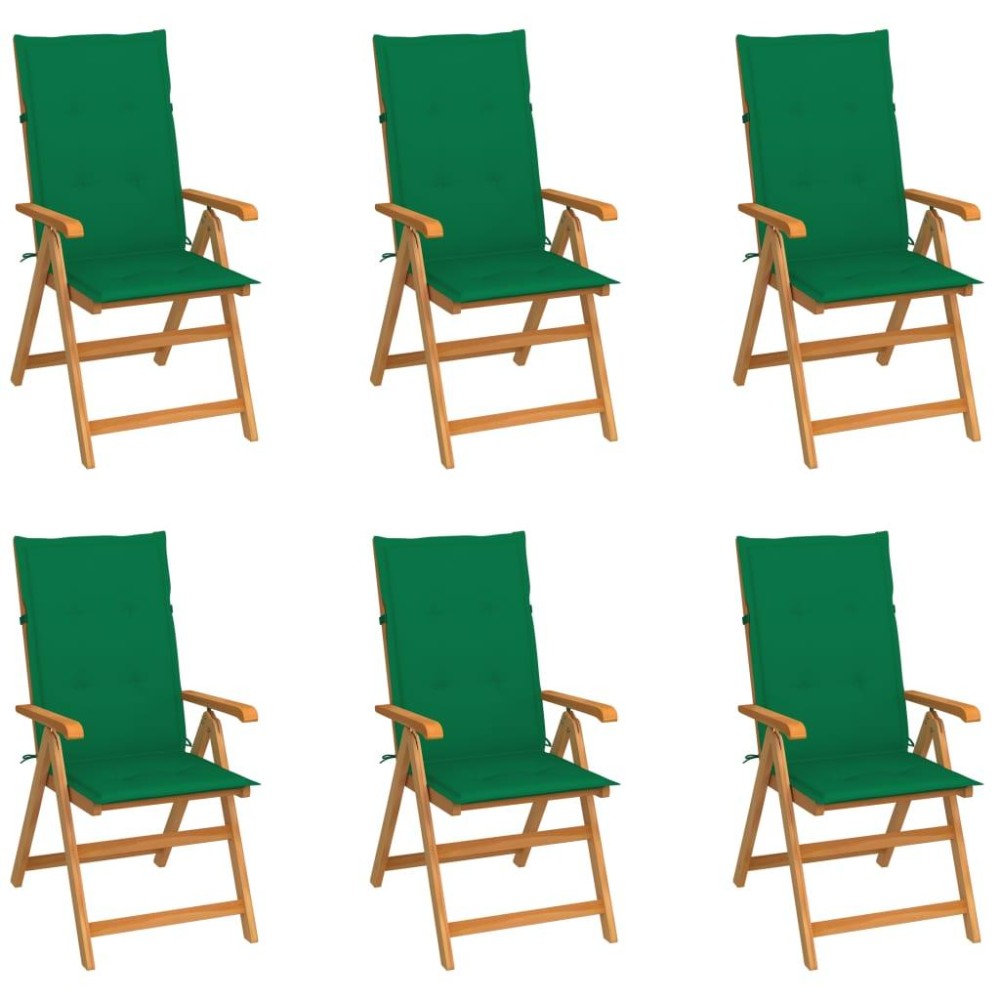 vidaXL Patio Chairs 6 pcs with Green Cushions Solid Teak Wood