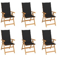 vidaXL Patio Chairs 6 pcs with Black Cushions Solid Teak Wood