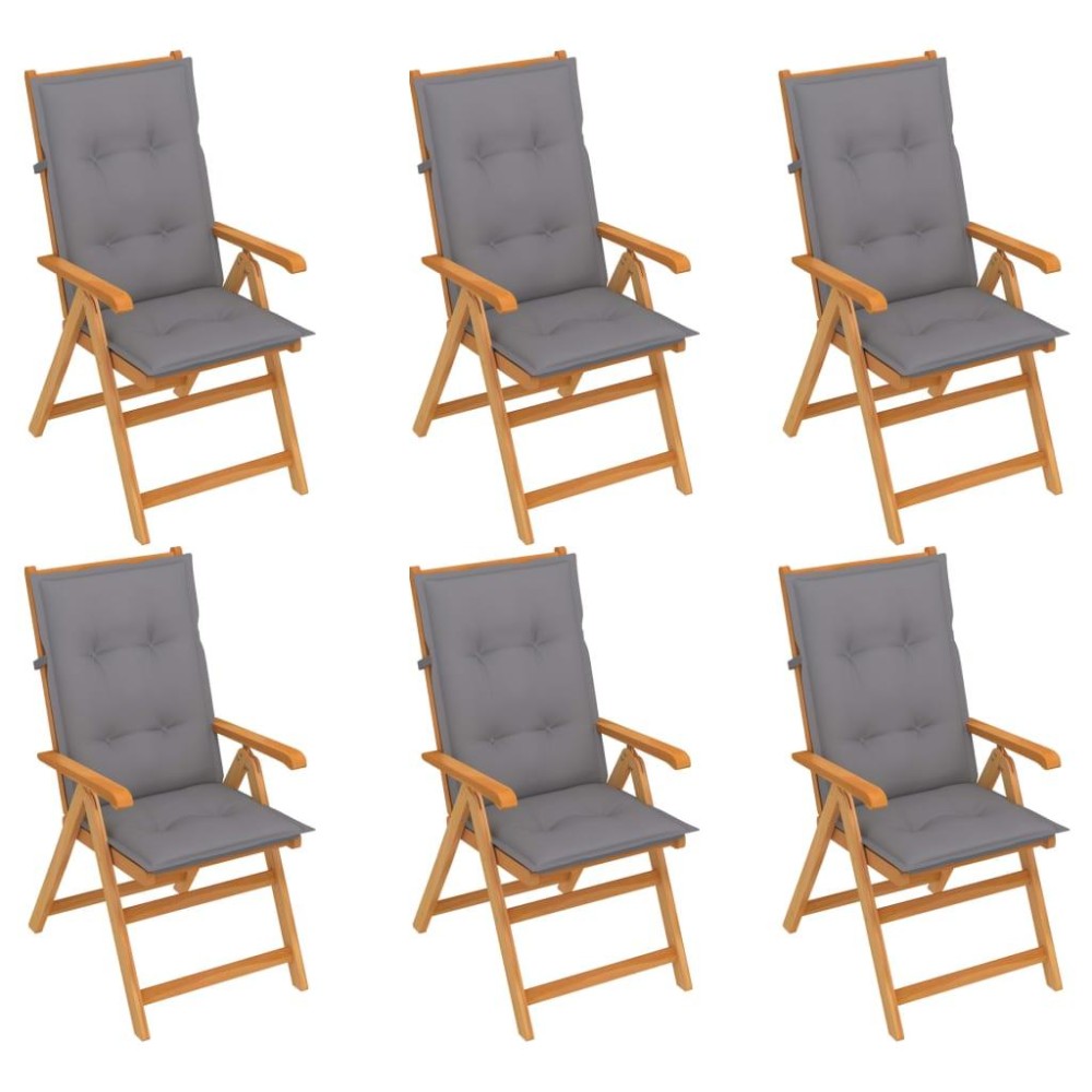 Vidaxl Patio Chairs 6 Pcs With Gray Cushions Solid Teak Wood