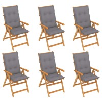 Vidaxl Patio Chairs 6 Pcs With Gray Cushions Solid Teak Wood