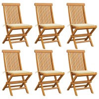 Vidaxl Patio Chairs With Cream Cushions 6 Pcs Solid Teak Wood