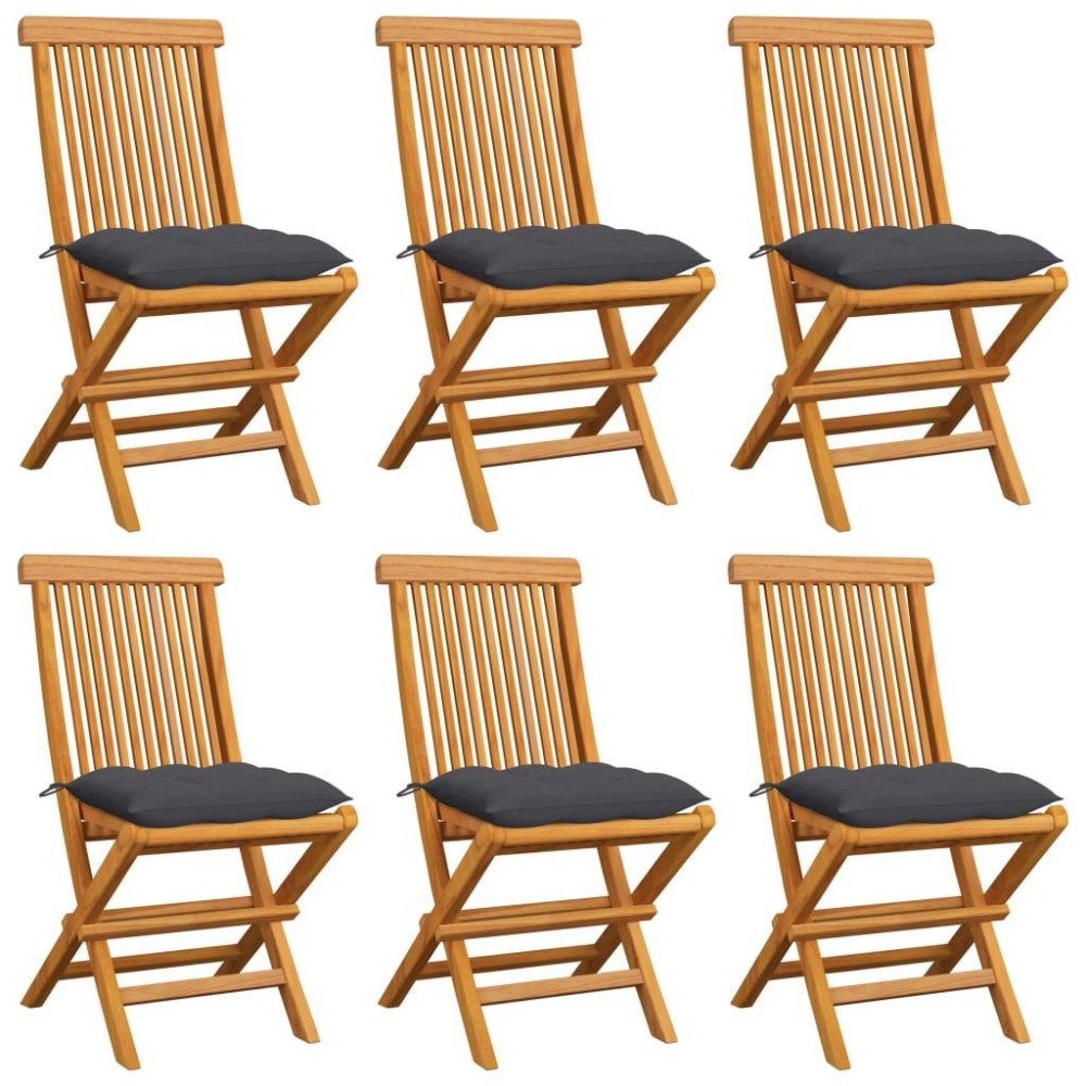 vidaXL Patio Chairs with Anthracite Cushions 6 pcs Solid Teak Wood