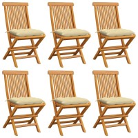 Vidaxl Patio Chairs With Cream White Cushions 6 Pcs Solid Teak Wood