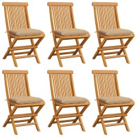 Vidaxl Patio Chairs With Beige Cushions 6 Pcs Solid Teak Wood
