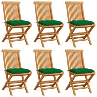 Vidaxl Patio Chairs With Green Cushions 6 Pcs Solid Teak Wood