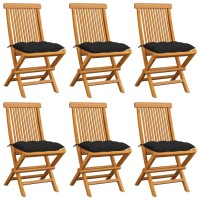 Vidaxl Patio Chairs With Black Cushions 6 Pcs Solid Teak Wood
