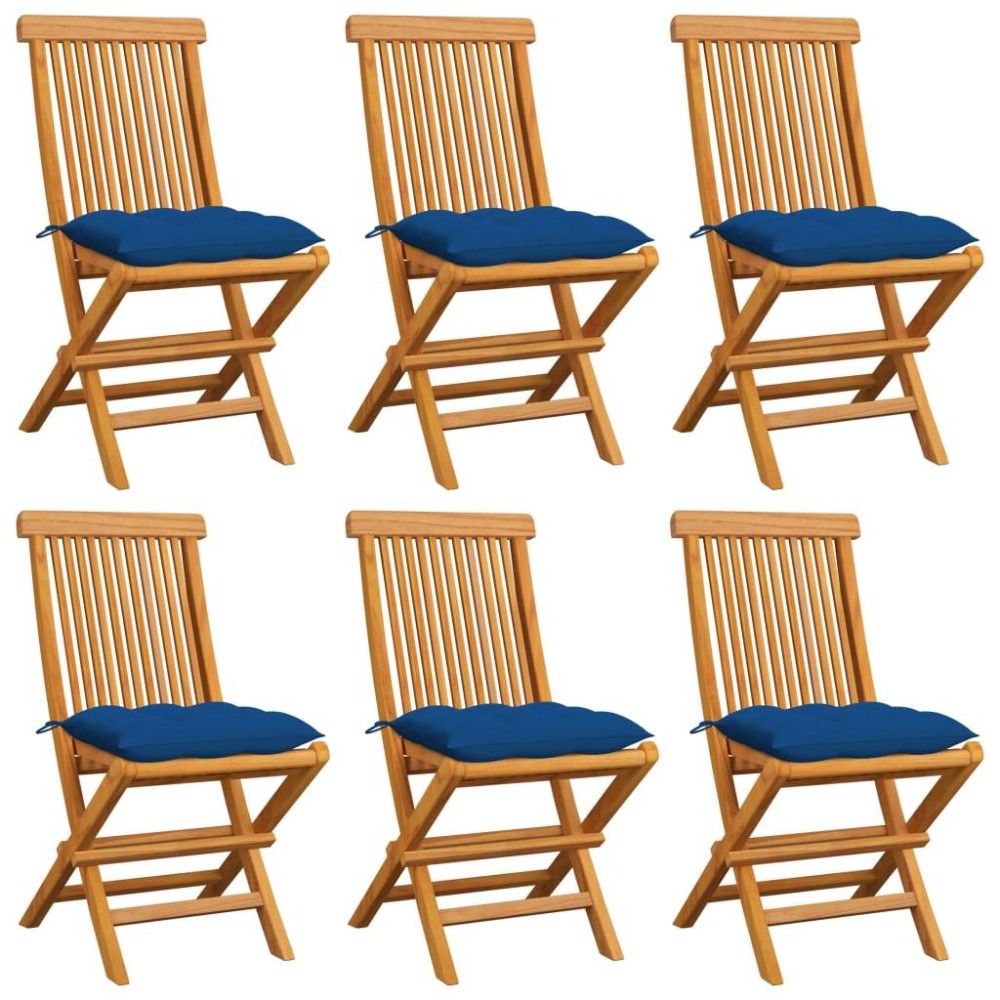 Vidaxl Patio Chairs With Blue Cushions 6 Pcs Solid Teak Wood