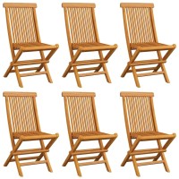 Vidaxl Patio Chairs With Blue Cushions 6 Pcs Solid Teak Wood