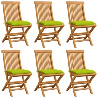 Vidaxl Patio Chairs With Bright Green Cushions 6 Pcs Solid Teak Wood