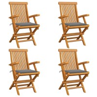 Vidaxl Patio Chairs With Gray Cushions 4 Pcs Solid Teak Wood