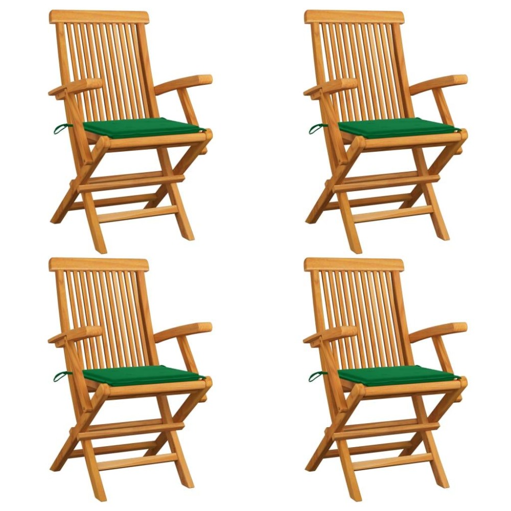 Vidaxl Patio Chairs With Green Cushions 4 Pcs Solid Teak Wood