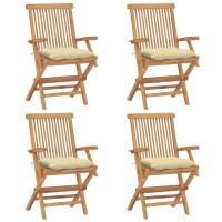 Vidaxl Patio Chairs With Cream White Cushions 4 Pcs Solid Teak Wood