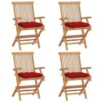 Vidaxl Patio Chairs With Red Cushions 4 Pcs Solid Teak Wood