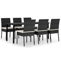 Vidaxl 7 Piece Patio Dining Set Poly Rattan Black