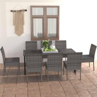 Vidaxl 9 Piece Patio Dining Set Poly Rattan Gray